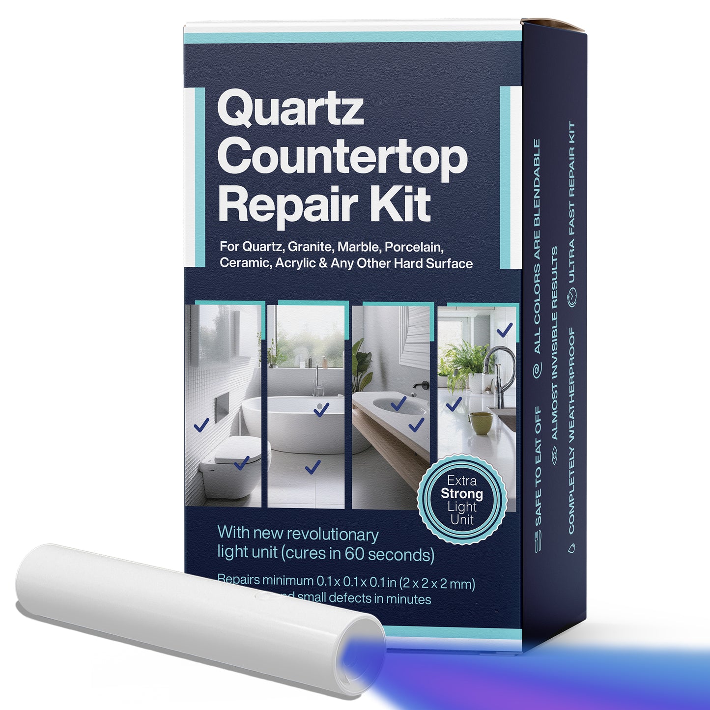 Quartz Countertop Repair Kit (Clear, White Acrylic & Dark White Color) - Ideal as Tile, Fiberglass, Bathtub, Ceramic Repair Kit I Works Great for Granite, Marble, Porcelain & Corian Surfaces