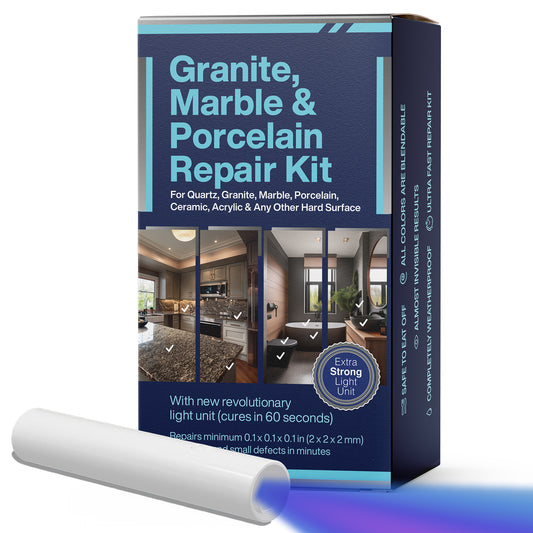 Corian Repair Kit (Clear, Black & Acrylic Color) - Ideal as Quartz Countertop Repair Kit I Works Great for Marble, Porcelain, Ceramic & Granite Surfaces I Also for Bathtub & Tile Repair Kit